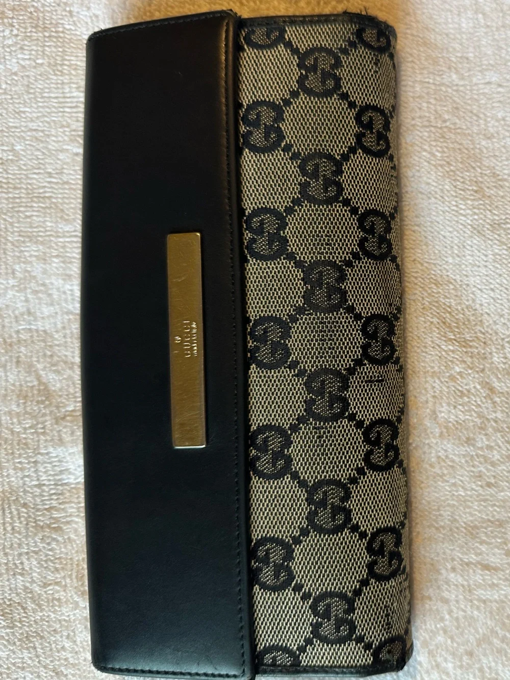 🖤Gucci GG Canvas Continental Wallet Black Leather Trim Long Wallet🖤